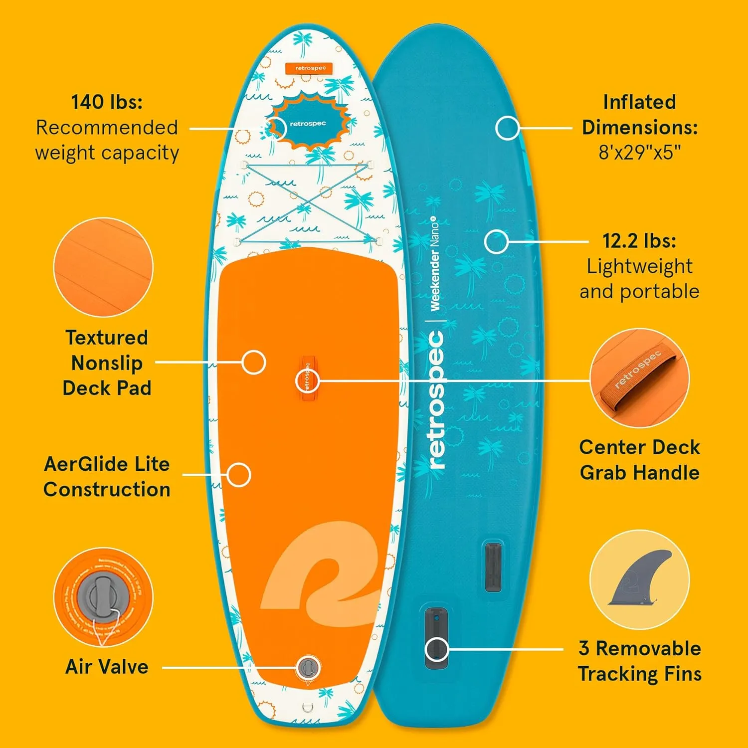 Retrospec Weekender-Nano 8ft. Inflatable Stand Up Paddleboard