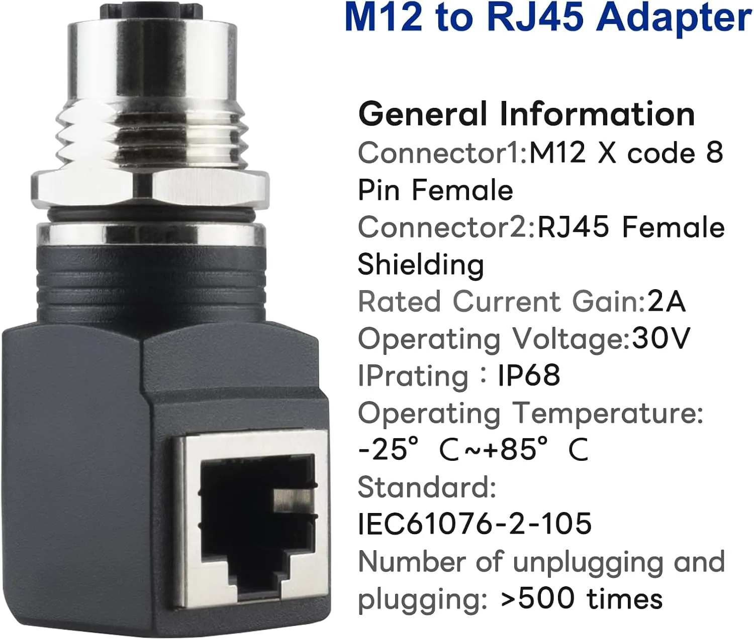 RJ45 to M12 X Coded 8 Pin Adapter Cat6/Cat5, M12 Female to RJ45 Female Connector X-Code IP68 Shielded Industrial Ethernet Adapter for Basler Cognex Industrial Camera Sensor