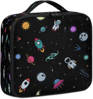 Rocket Earth Astronaut Makeup Train Case Travel Makeup Bag Professional Cosmetic Organizer Portable Storage Box with Adjustable Dividers for Cosmetics Makeup Brushes Toiletry