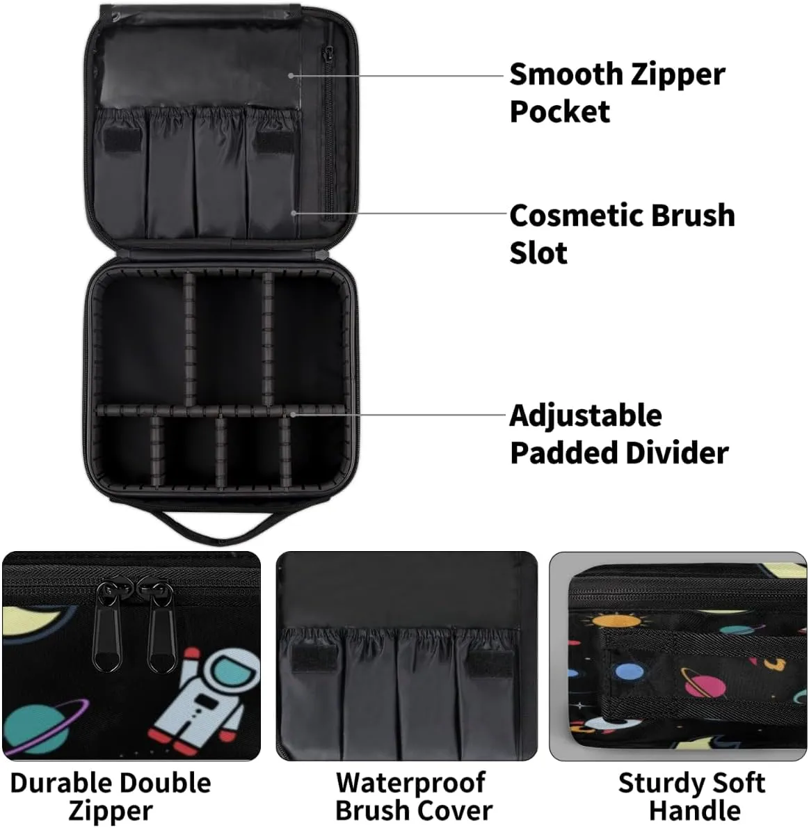 Rocket Earth Astronaut Makeup Train Case Travel Makeup Bag Professional Cosmetic Organizer Portable Storage Box with Adjustable Dividers for Cosmetics Makeup Brushes Toiletry