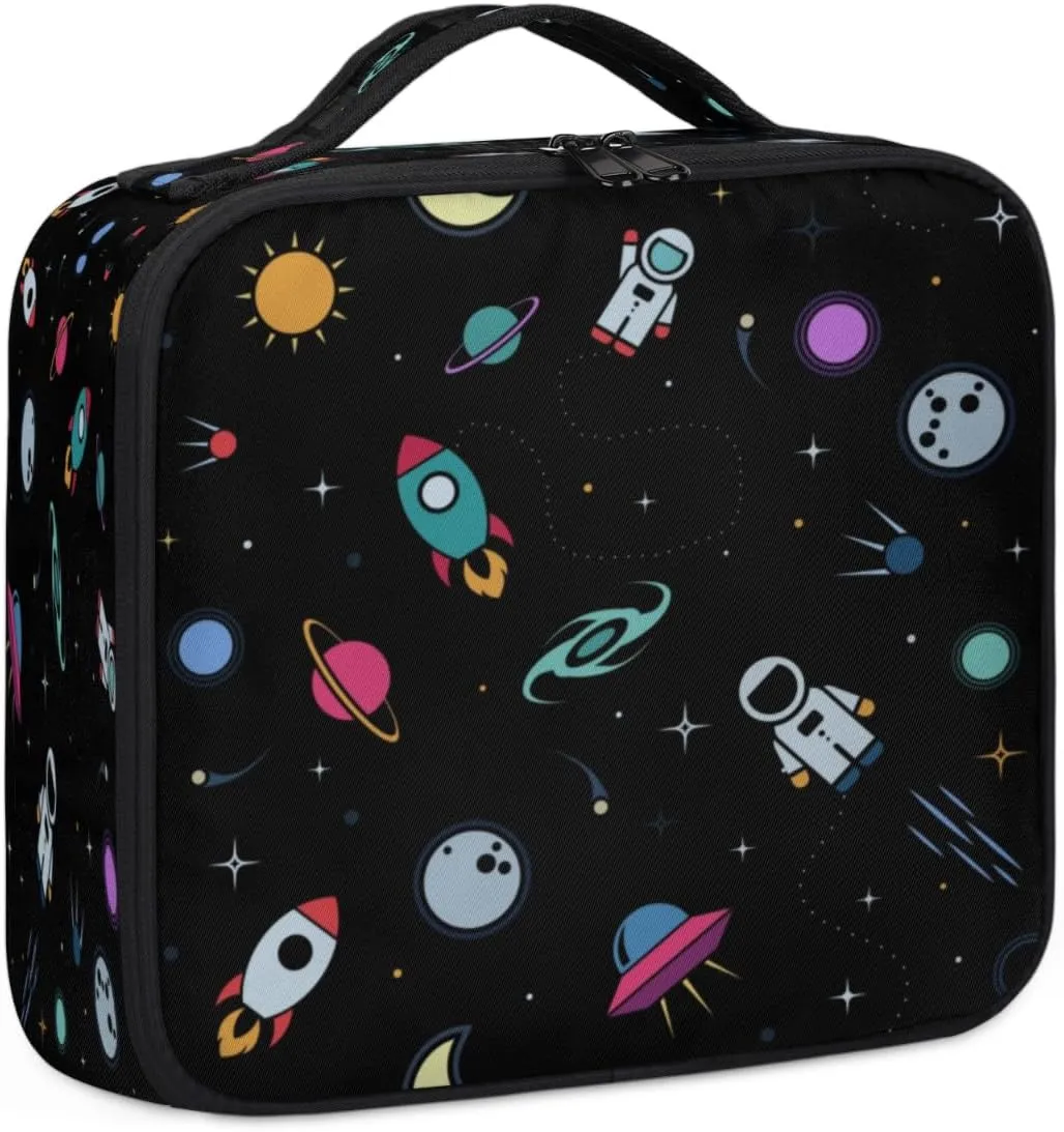 Rocket Earth Astronaut Makeup Train Case Travel Makeup Bag Professional Cosmetic Organizer Portable Storage Box with Adjustable Dividers for Cosmetics Makeup Brushes Toiletry