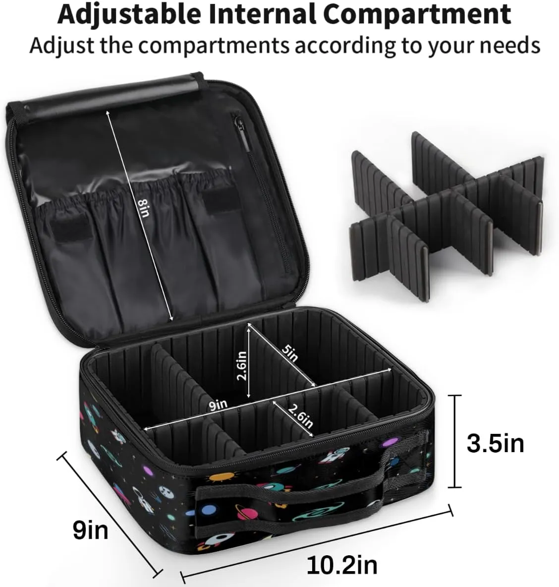 Rocket Earth Astronaut Makeup Train Case Travel Makeup Bag Professional Cosmetic Organizer Portable Storage Box with Adjustable Dividers for Cosmetics Makeup Brushes Toiletry