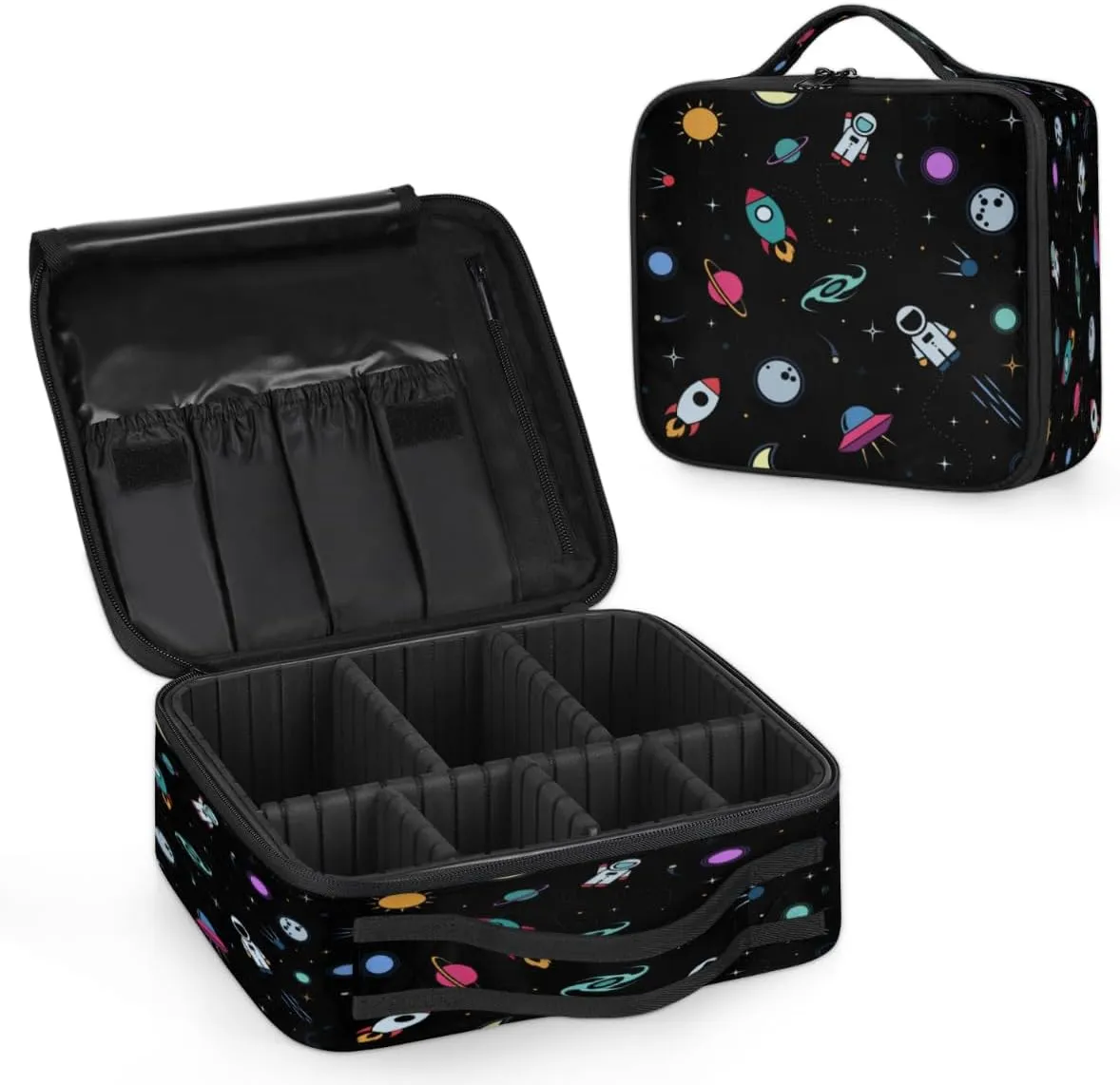 Rocket Earth Astronaut Makeup Train Case Travel Makeup Bag Professional Cosmetic Organizer Portable Storage Box with Adjustable Dividers for Cosmetics Makeup Brushes Toiletry