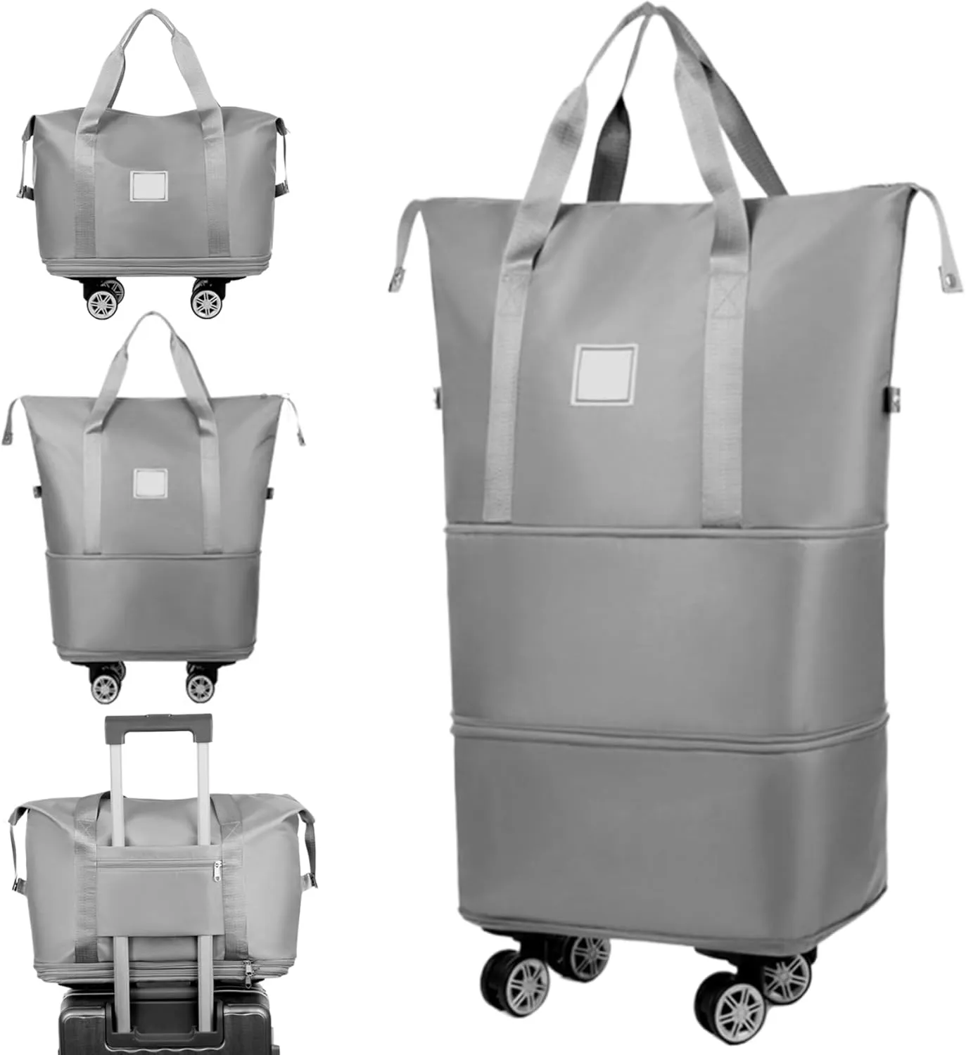 Rolling Duffle Bag with Wheels and Handle, Expandable Foldable Luggage Bag, Dry and Wet Separation Rolling Bag,Travel Grey Travel Totes, Large