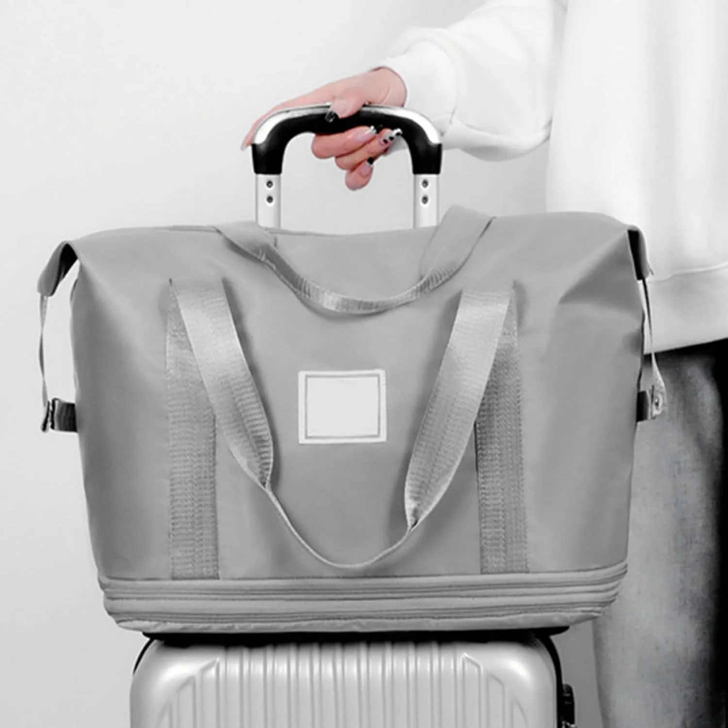 Rolling Duffle Bag with Wheels and Handle, Expandable Foldable Luggage Bag, Dry and Wet Separation Rolling Bag,Travel Grey Travel Totes, Large