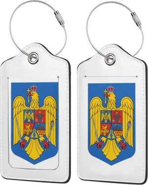 Romania National Emblem Luggage Tags Pu Leather with Privacy Cover Label Address Card and Durable Metal Ring Suitable for Men Women Handbags Backpacks