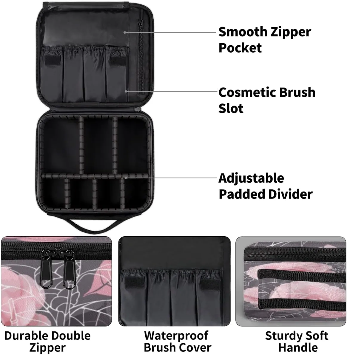 Rose Paint Makeup Train Case Travel Makeup Bag Professional Cosmetic Organizer Portable Storage Box with Adjustable Dividers for Cosmetics Makeup Brushes Toiletry