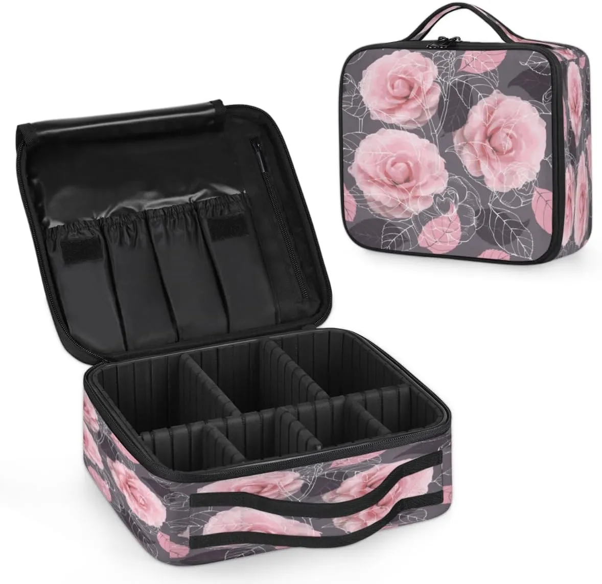 Rose Paint Makeup Train Case Travel Makeup Bag Professional Cosmetic Organizer Portable Storage Box with Adjustable Dividers for Cosmetics Makeup Brushes Toiletry
