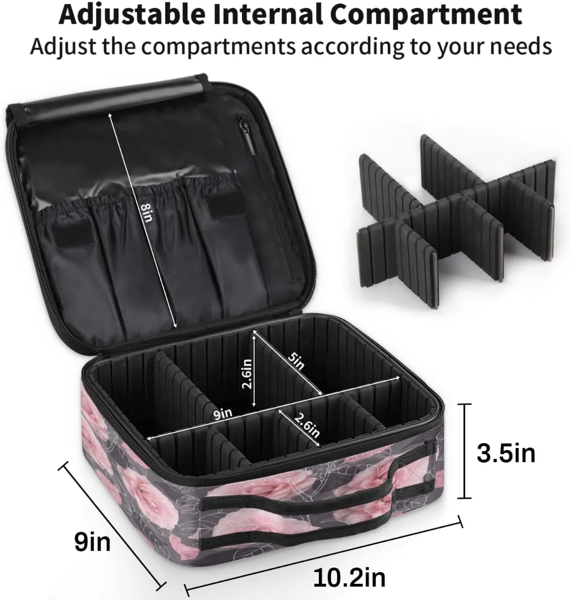 Rose Paint Makeup Train Case Travel Makeup Bag Professional Cosmetic Organizer Portable Storage Box with Adjustable Dividers for Cosmetics Makeup Brushes Toiletry