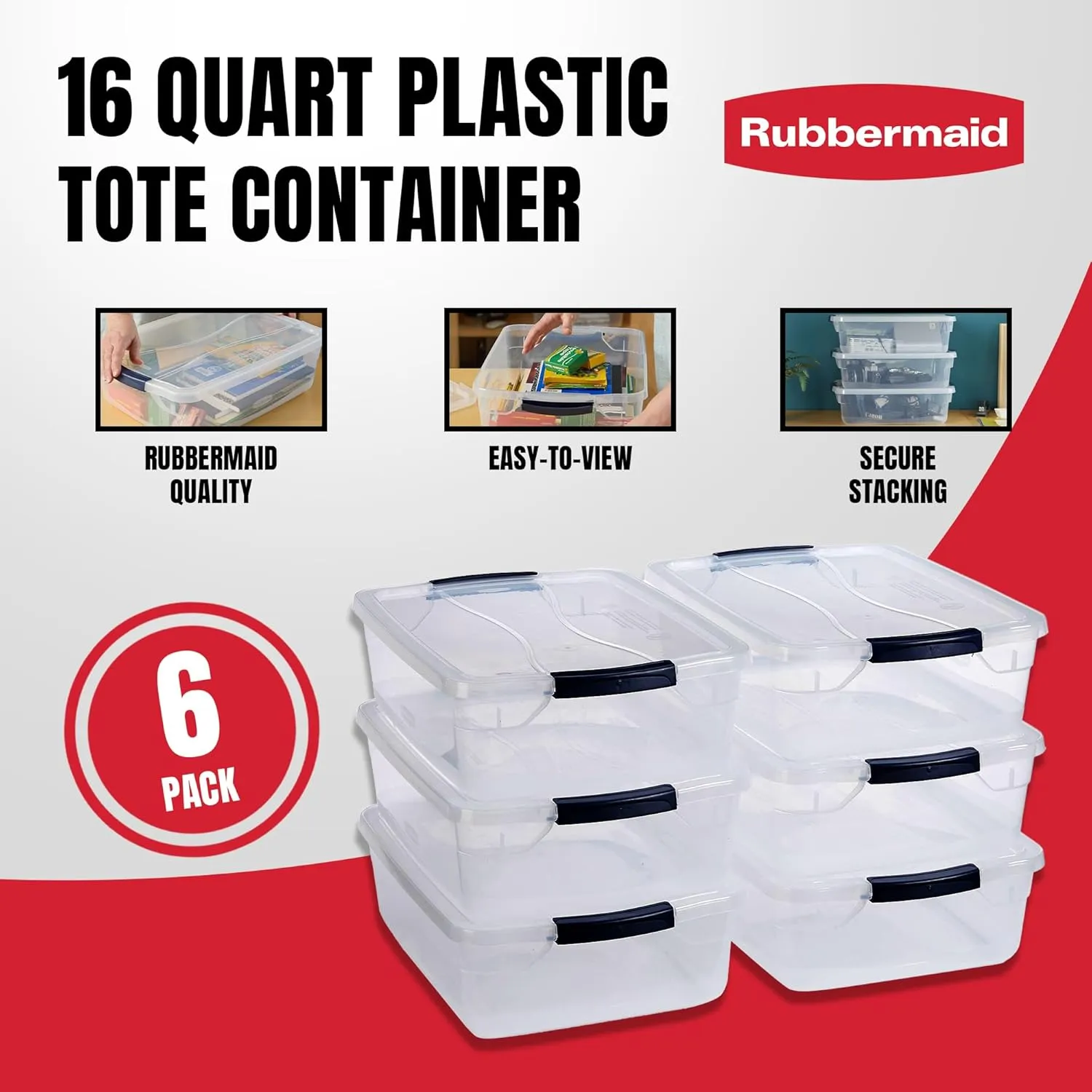 Rubbermaid Cleverstore 17 Quart Clear Latching Waterproof Stackable Airtight Storage Containers with Durable Latching Lids (6 Pack)