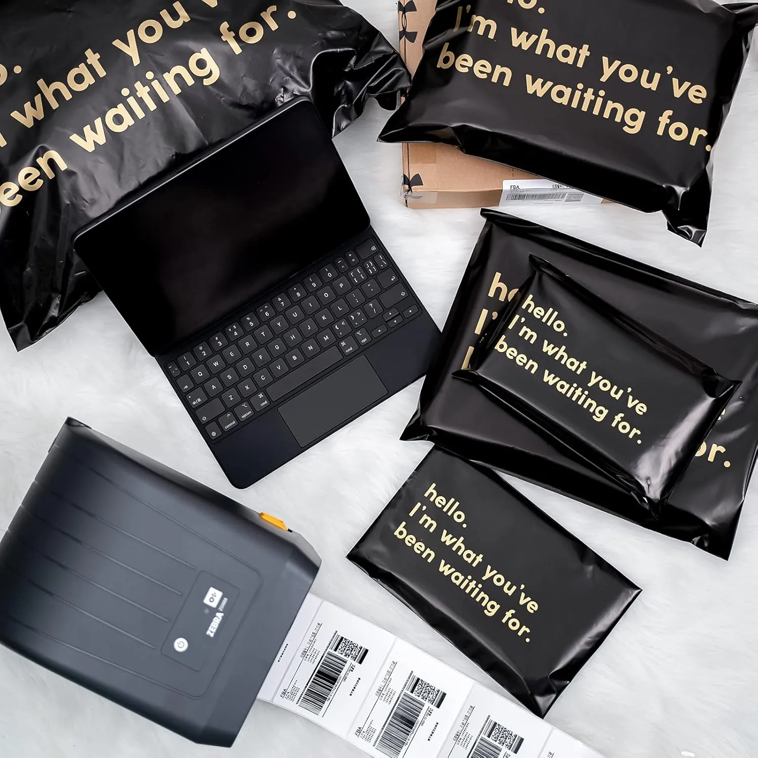 RUSPEPA Poly Mailer Shipping Bag with Self Sealing, Business Text Printed Design, 50 Packs 14.5 x 19 inches, Black
