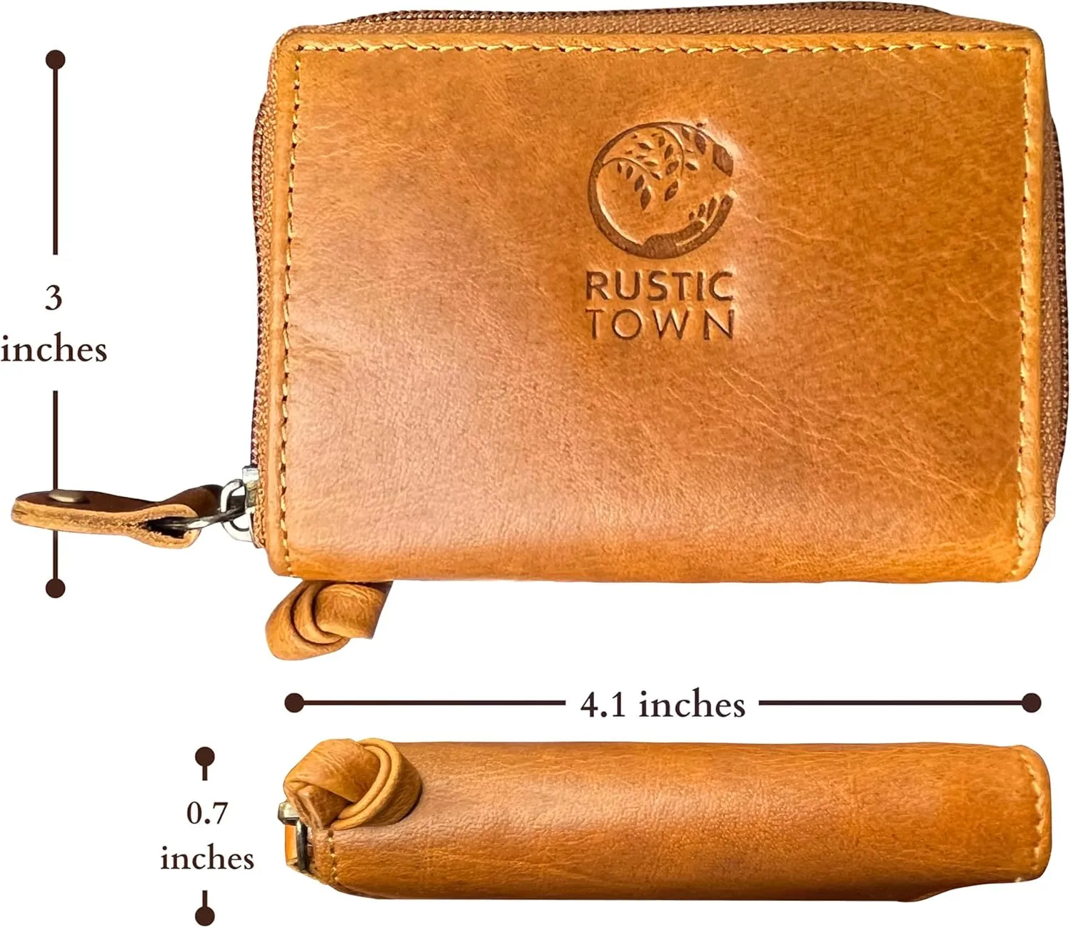 RUSTIC TOWN Leather Key Holder Case - Zippered Key Organizer Wallet with 8 Hooks for Keys, Cash & Card - Gift for Men Women