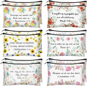 Sabary 12 Pcs Christian Pencil Pouch Bible Verse Makeup Bag Christian Gifts for Women Bulk Inspirational Bible Flower Cosmetic Bags Religious Church Gifts for Mom Sister(8.7 x 5.5 Inch)