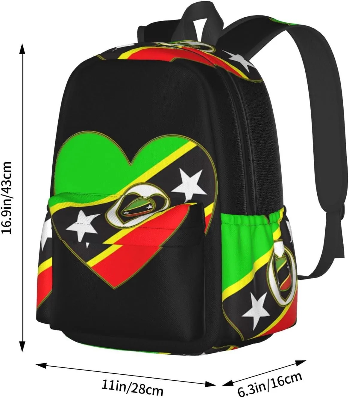 Saint Kitts And Nevis Flag Laptop Commuter Backpack Shoulder Bag Casual Back Pack Daypack Bags With Side Pockets For Work Travel Daily Use