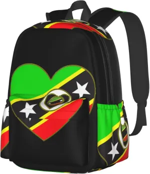Saint Kitts And Nevis Flag Laptop Commuter Backpack Shoulder Bag Casual Back Pack Daypack Bags With Side Pockets For Work Travel Daily Use