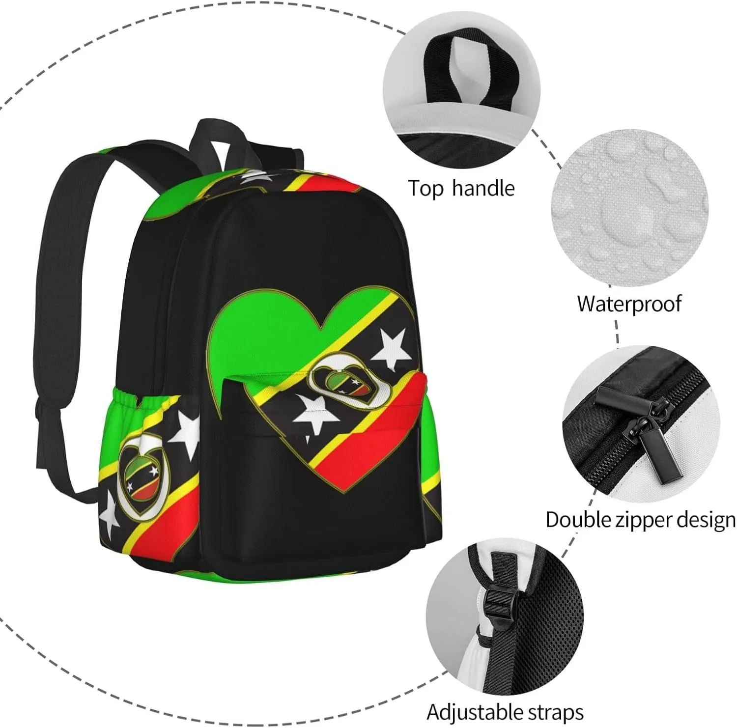 Saint Kitts And Nevis Flag Laptop Commuter Backpack Shoulder Bag Casual Back Pack Daypack Bags With Side Pockets For Work Travel Daily Use