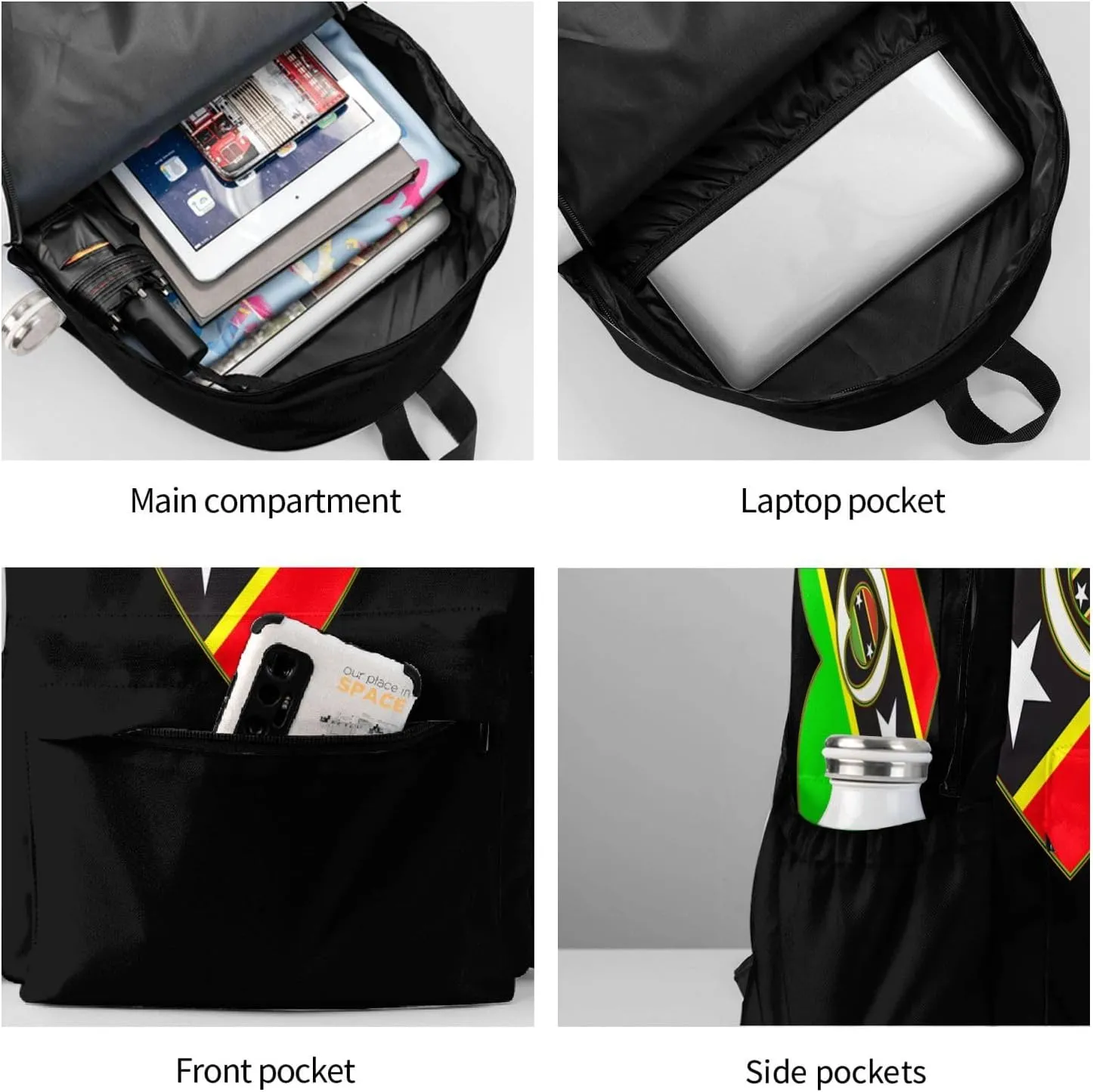 Saint Kitts And Nevis Flag Laptop Commuter Backpack Shoulder Bag Casual Back Pack Daypack Bags With Side Pockets For Work Travel Daily Use
