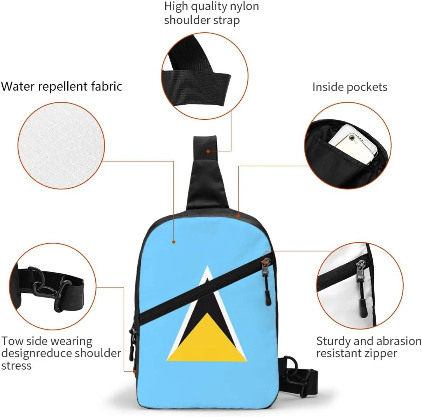 Saint Lucia Flag Crossbody Bag Portable Sling Bags Foldable Chest Daypack Reusable Sports Shoulder Backpack Diagonally Casual Rucksack Travel Bag