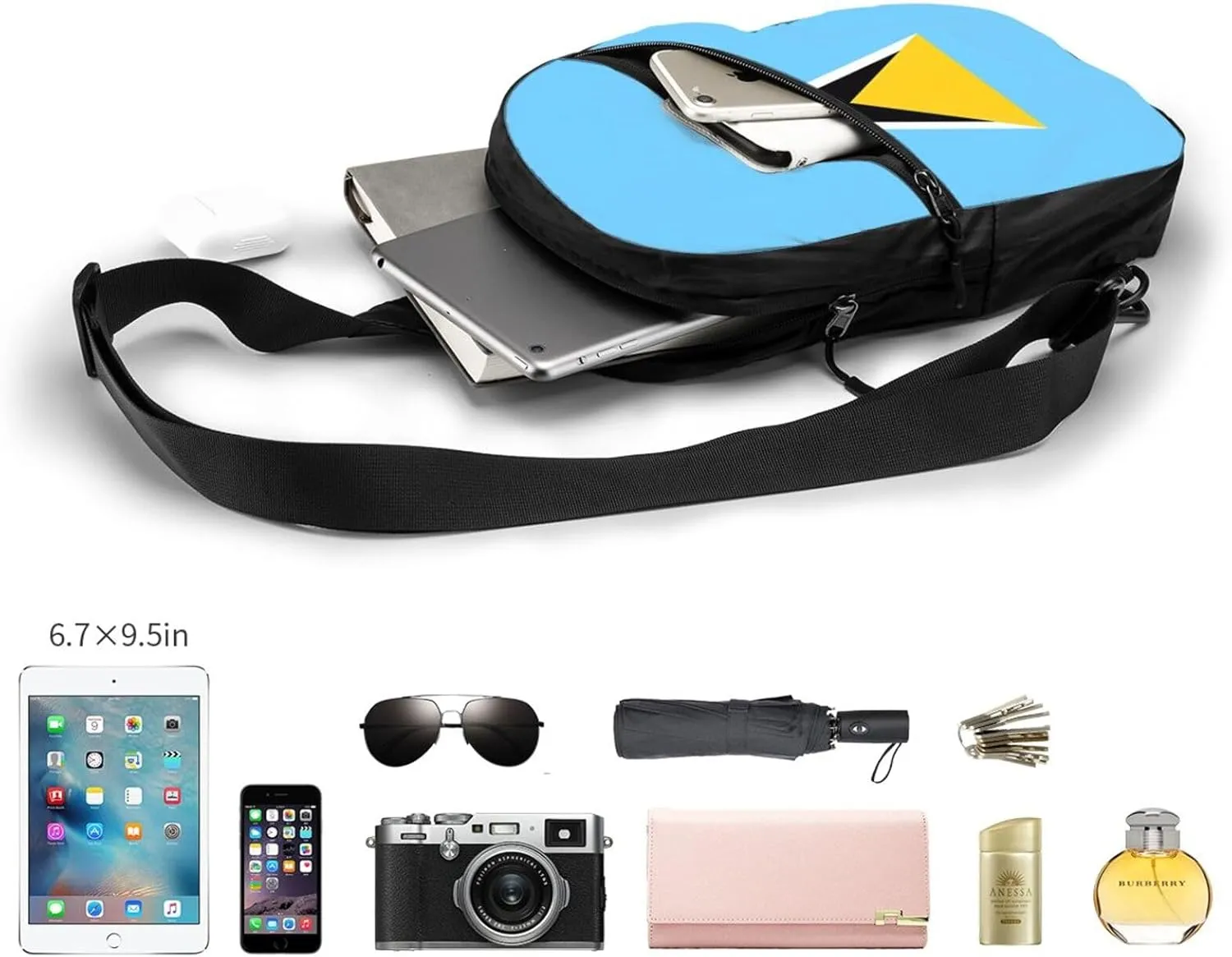 Saint Lucia Flag Crossbody Bag Portable Sling Bags Foldable Chest Daypack Reusable Sports Shoulder Backpack Diagonally Casual Rucksack Travel Bag