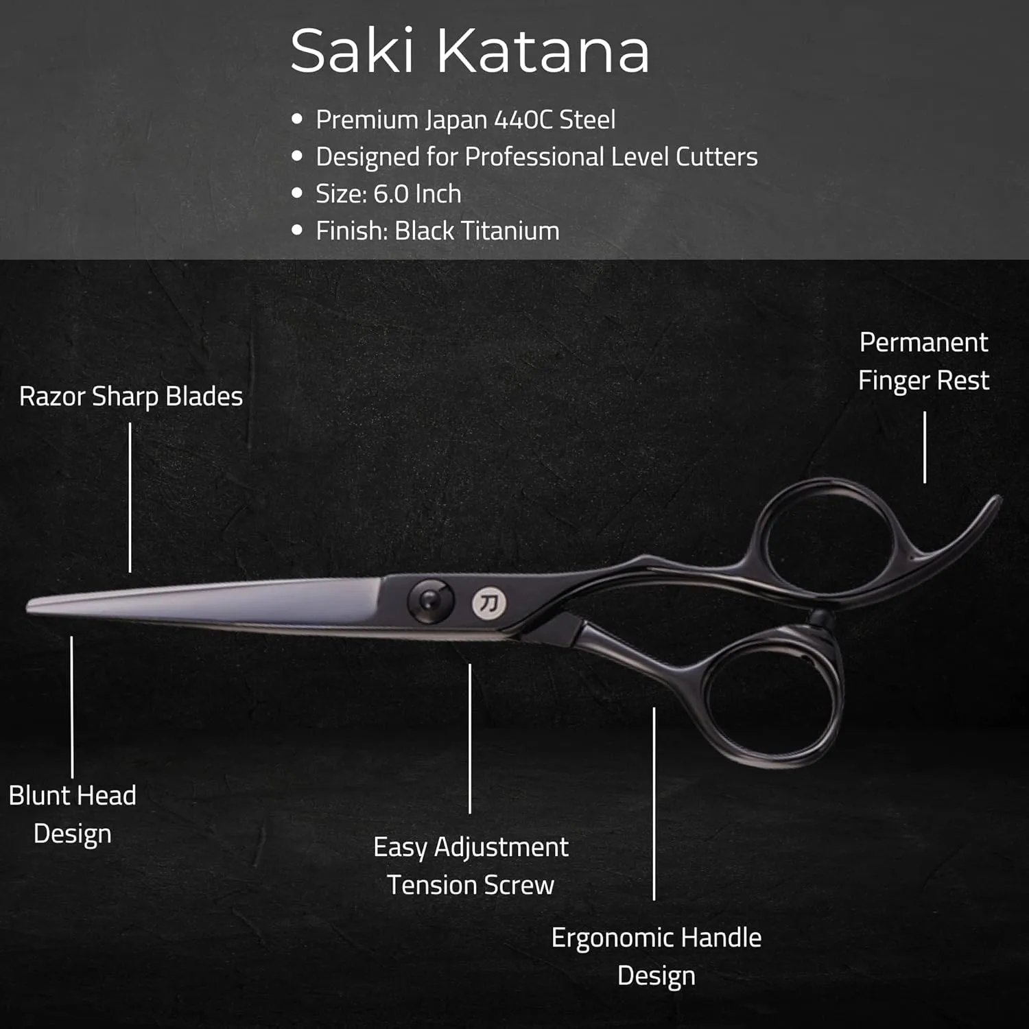 Saki Shears Katana Hair Cutting Scissors for Professionals - Japanese Hair Shears with Black Finish