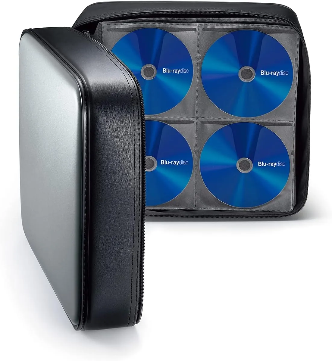 SANWA 400 Capacity CD Case, Large CD Sleeves, Portable DVD VCD Storage Box, Portable Zipper Bag, EVA Protective Blu-ray Wallet with Handle, for Car, Home, Office, Games Disc, Audio Music, Silver