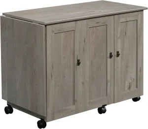 Sauder Craft Cart Storage Cabinet, Rolling Sewing Table with Expandable Top, Mystic Oak