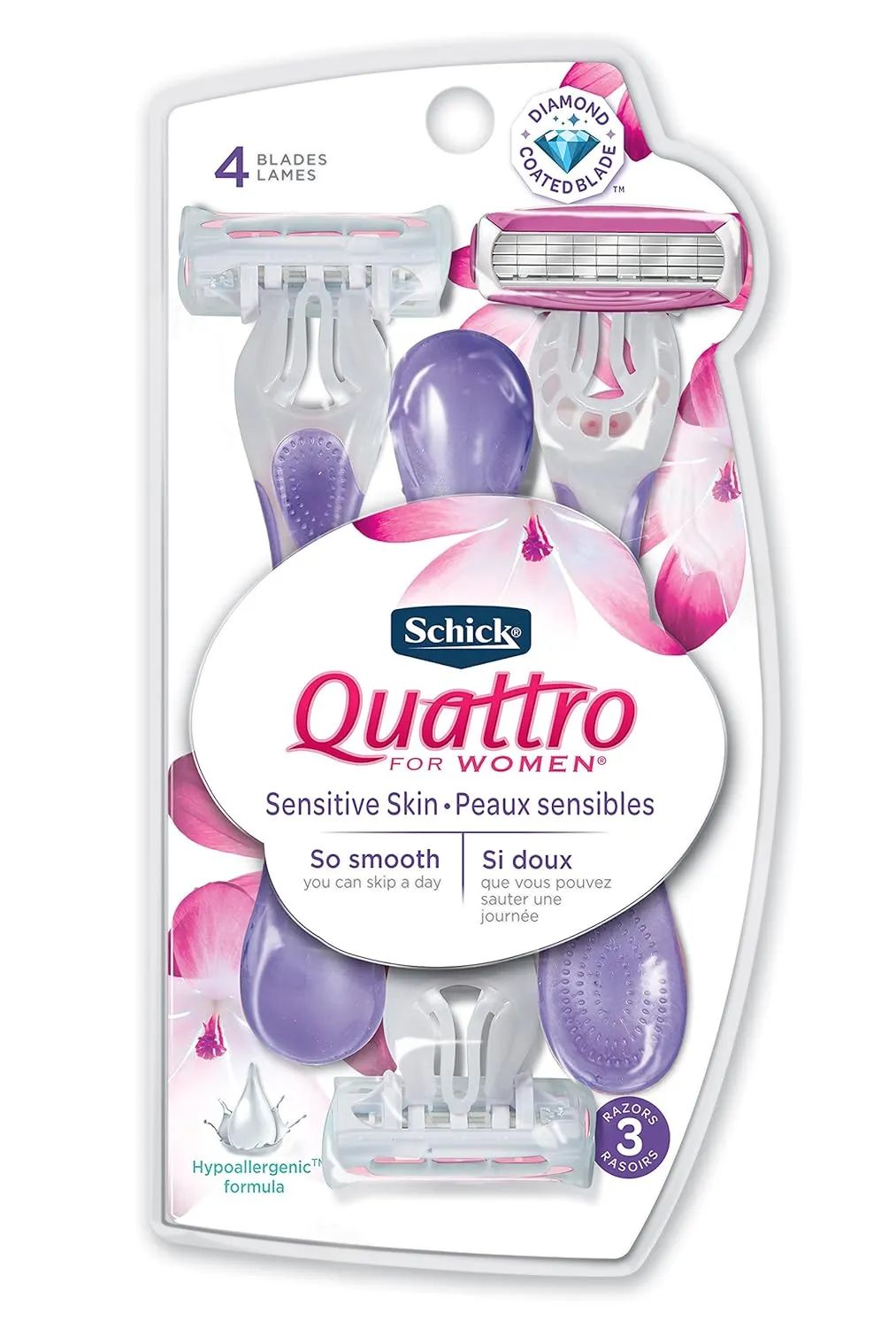 Schick Quattro for Women Disposable Sensitive Skin, 3 Count (Pack of 1)
