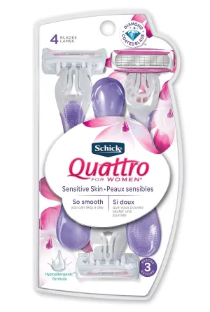 Schick Quattro for Women Disposable Sensitive Skin, 3 Count (Pack of 1)