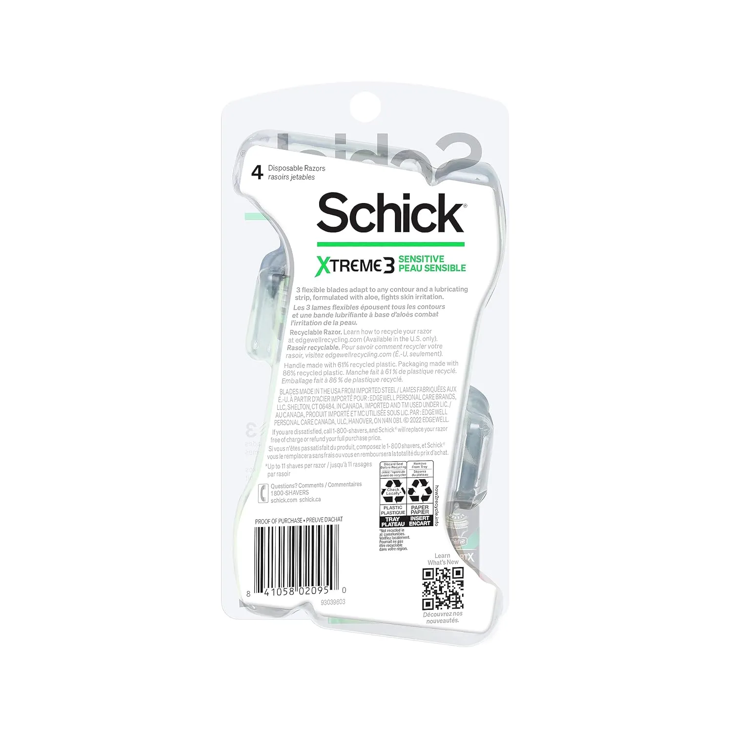 Schick Xtreme 3 Sensitive Skin Disposable Razors for Men, Disposable Razors, 4 Count (Pack of 3 ), Packaging May Vary