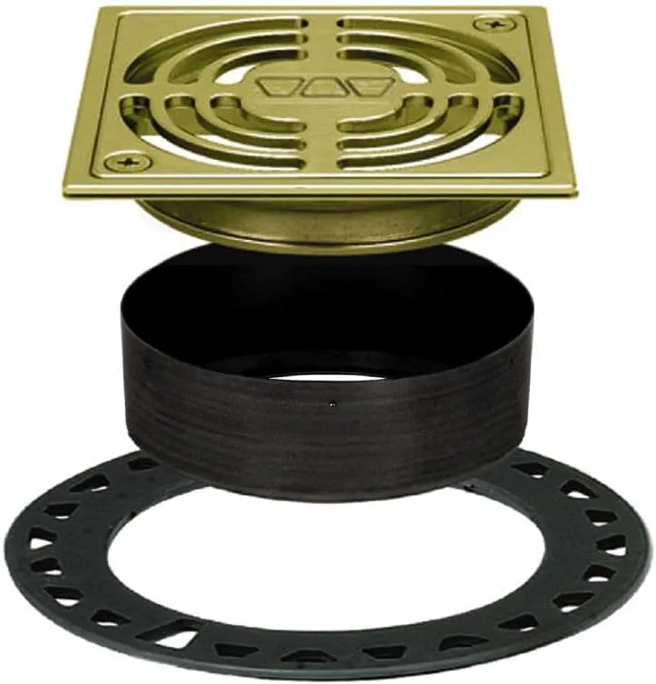Schluter Kerdi-Drain Contour Shower Grate Kit with Integrated Slope Bonding Flange - Ideal for Tile Showers - 4" Grate Size, Square, Brushed Brass Anodized Finish - KD4GRKAMGB