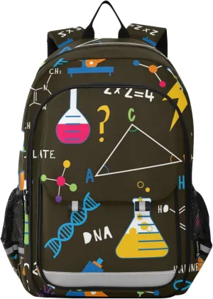 Science Chemicals Formula Cartoon Backpack Lightweight Bookbag Travel Laptop Backpack College School Computer Bag with Reflective Stripes