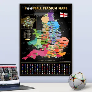 Scratch off Map English Football Stadiums - Top 4 Divisions   8 Bonus Teams - A1 Poster (84x59cm)