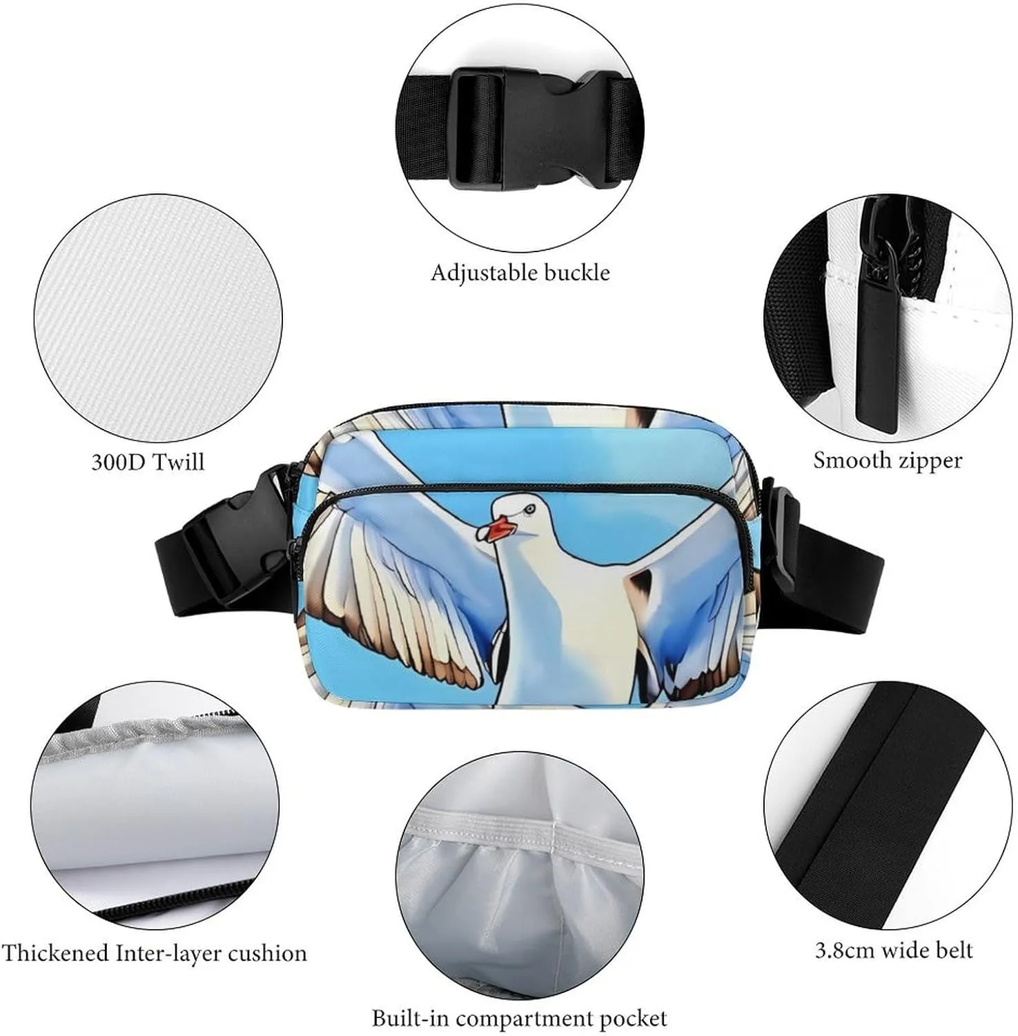 Seagulls in Flight Print Fanny Packs for Women Men Fashion Portable Waist Pack Adjustable Belt Bum Bag Hip Bags for Travel