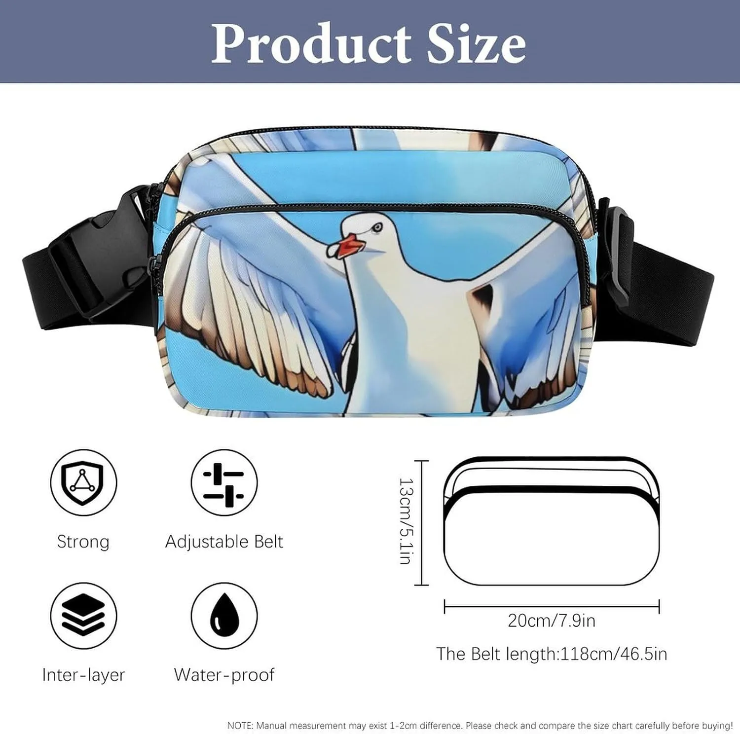 Seagulls in Flight Print Fanny Packs for Women Men Fashion Portable Waist Pack Adjustable Belt Bum Bag Hip Bags for Travel