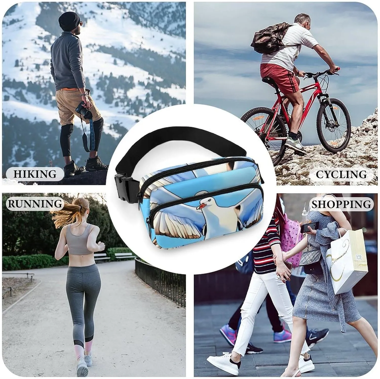 Seagulls in Flight Print Fanny Packs for Women Men Fashion Portable Waist Pack Adjustable Belt Bum Bag Hip Bags for Travel