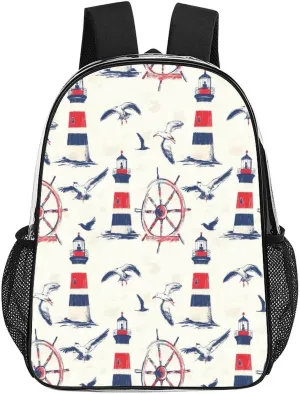 Seagulls Lighthouse Sailing Boat Rudder Clear Shoulders Bag Unisex Backpack for Camping Hiking Travel