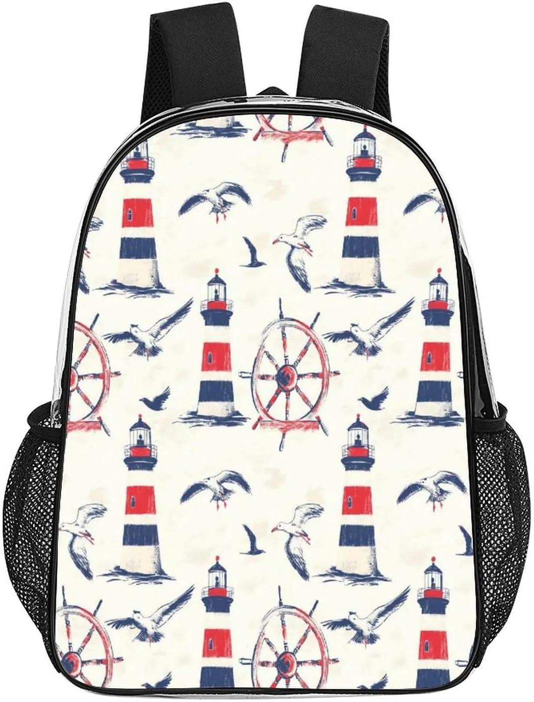 Seagulls Lighthouse Sailing Boat Rudder Clear Shoulders Bag Unisex Backpack for Camping Hiking Travel