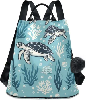 Seaweeds Corals Sea Turtles Backpack for Women Anti Theft Large Fashion Travel Shoulder Bag Purse Rucksack Lightweight