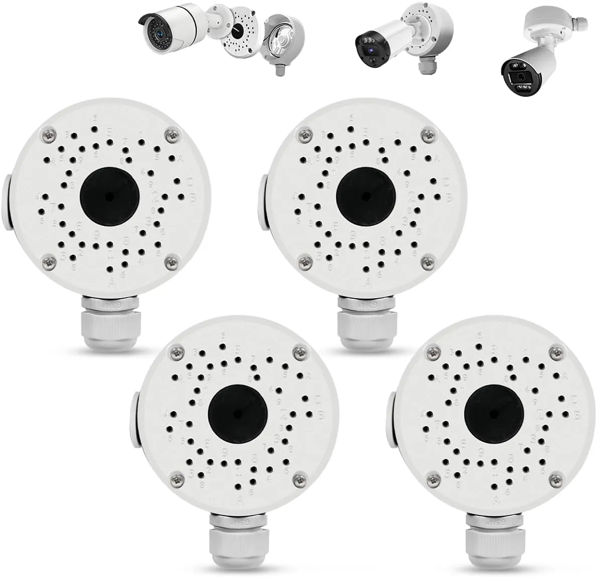 【Security Camera Junction Box】 Universal Bullet Security Camera Mount Bracket, IP66 Waterproof Junction Box for Camera（4 Packs）