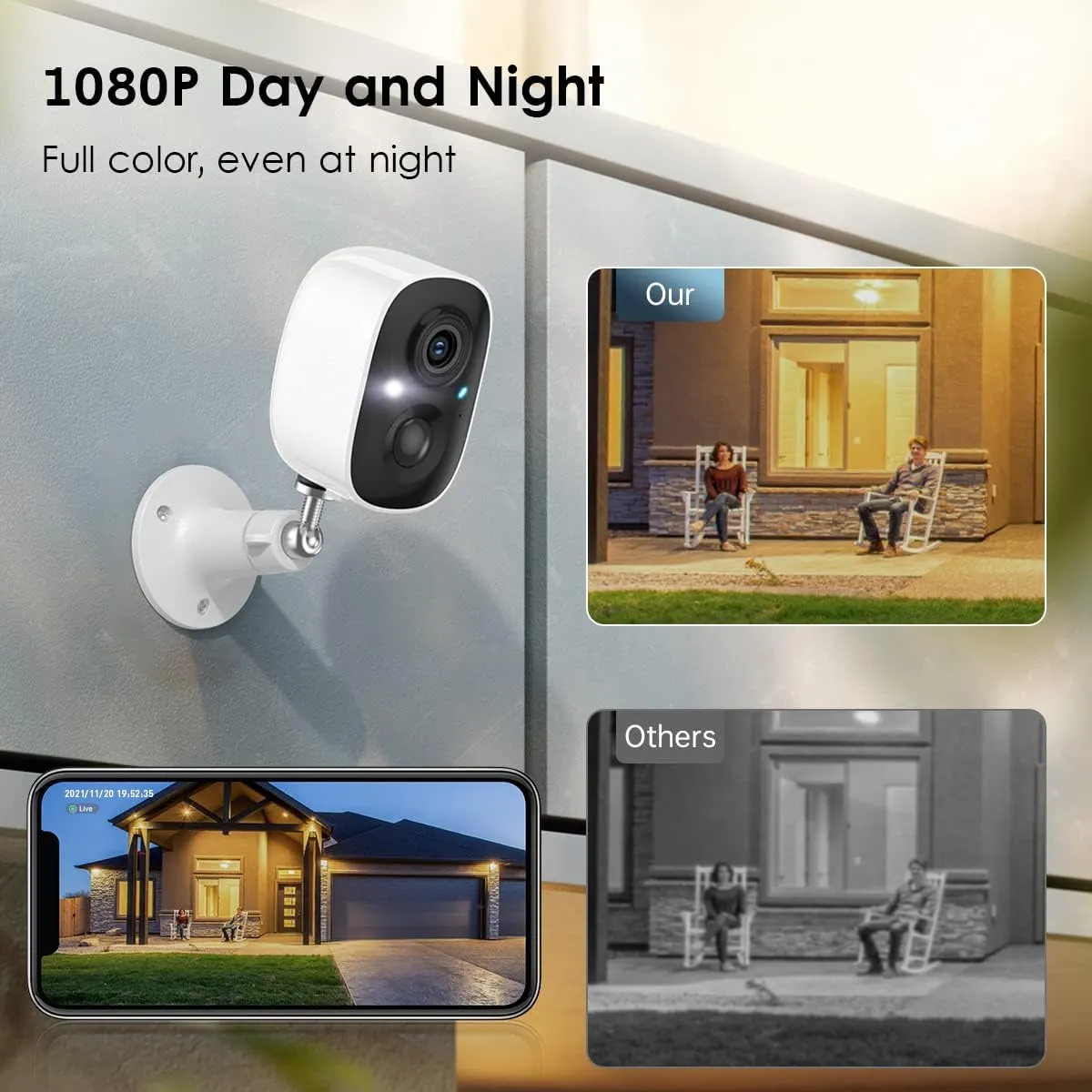 Security Camera Wireless Outdoor, 2-Way Talk Battery Powered Wi-Fi Cameras for Outside and Indoor 1080P Night Vision AI Motion Detection Spotlight Siren Alarm IP65 Weatherproof