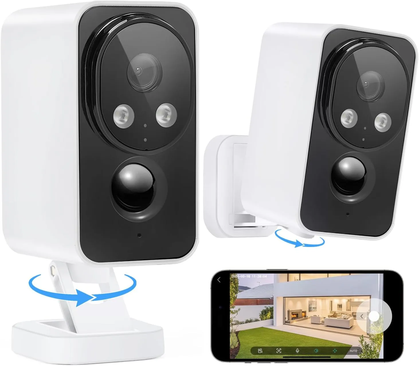 Security Cameras Wireless Outdoor Pan Rotating 180° 2K Cameras for Home Security Color Night Vision Battery 2.4GHz WiFi Camera Motion Detection Siren 2-Way Talk Waterproof Cloud/SD Storage 2-Pack
