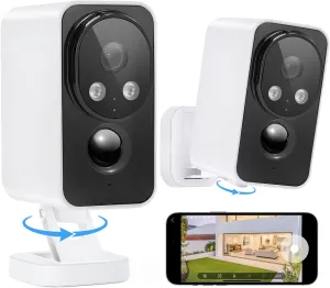 Security Cameras Wireless Outdoor Pan Rotating 180° 2K Cameras for Home Security Color Night Vision Battery 2.4GHz WiFi Camera Motion Detection Siren 2-Way Talk Waterproof Cloud/SD Storage 2-Pack