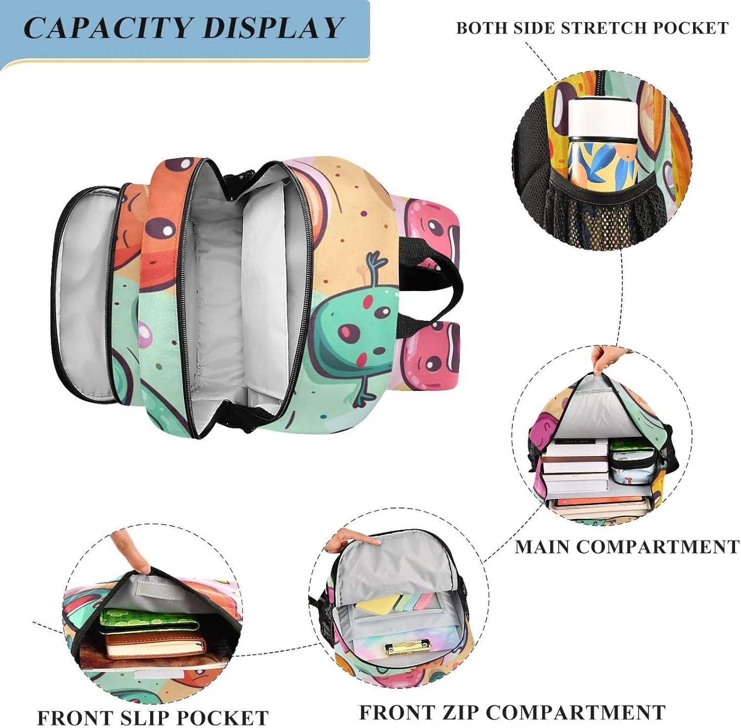 senya School Backpack Kids College Rucksack Travel Bookbag Fashion Back Pack Girls Boys Characters Interact