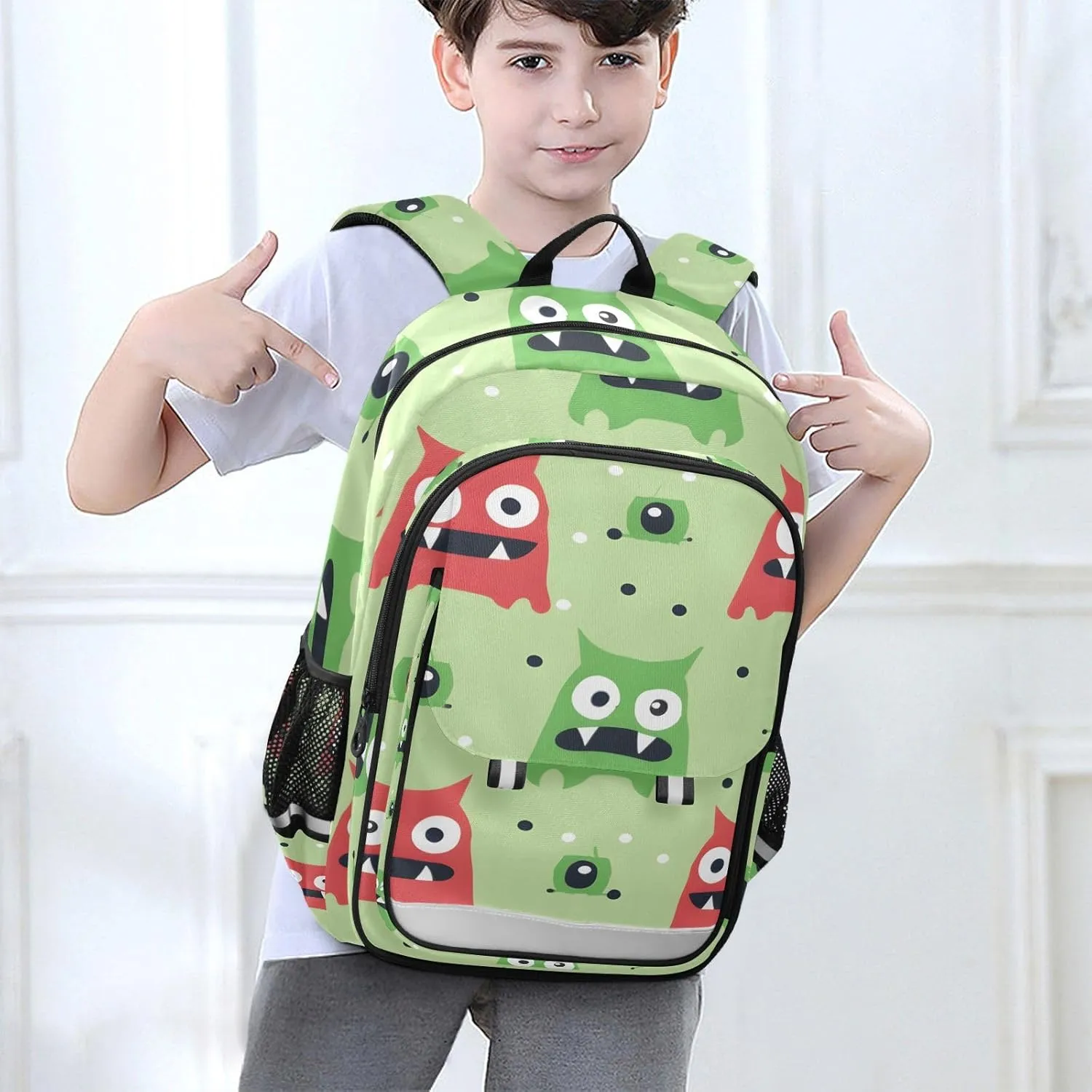 senya School Backpack Kids College Rucksack Travel Bookbag Fashion Back Pack Girls Boys Red Green Monster