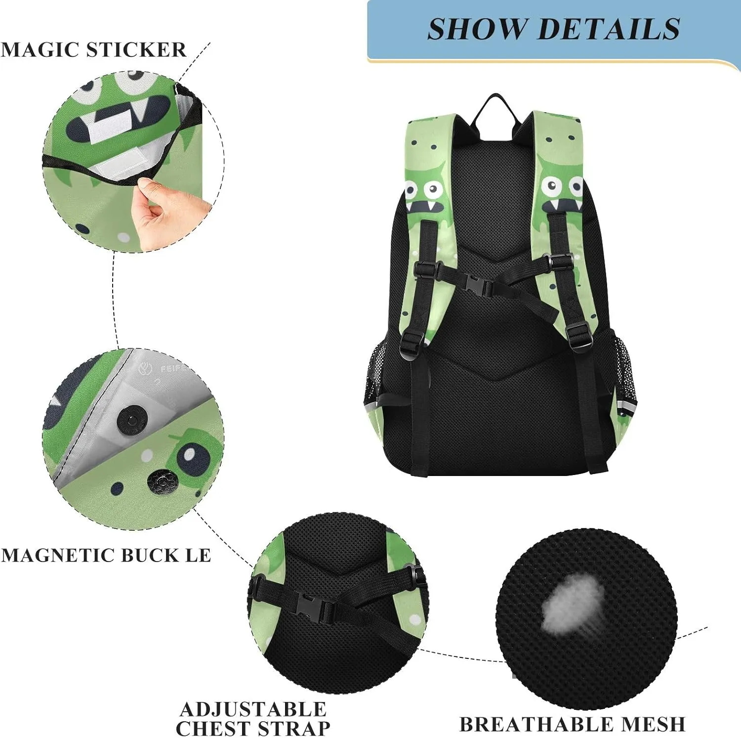 senya School Backpack Kids College Rucksack Travel Bookbag Fashion Back Pack Girls Boys Red Green Monster
