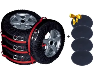 Set of 4 Spare Tire Cover Tote Upgraded 420D Version Portable Dustproof Wheel Storage Bag with Handle Easy Transportation for Trailer Truck Camper Auto Universal Fit 17in-30in (Red, L)