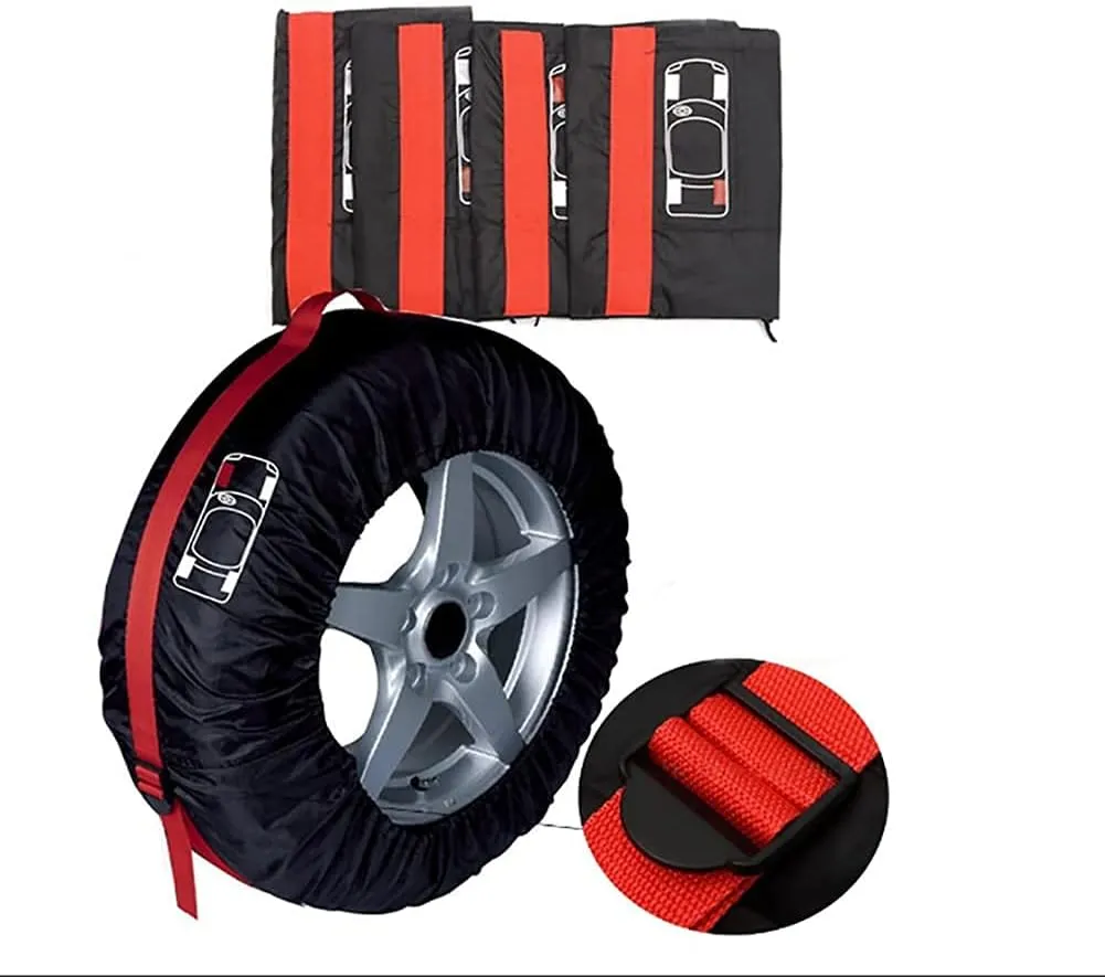 Set of 4 Spare Tire Cover Tote Upgraded 420D Version Portable Dustproof Wheel Storage Bag with Handle Easy Transportation for Trailer Truck Camper Auto Universal Fit 17in-30in (Red, L)
