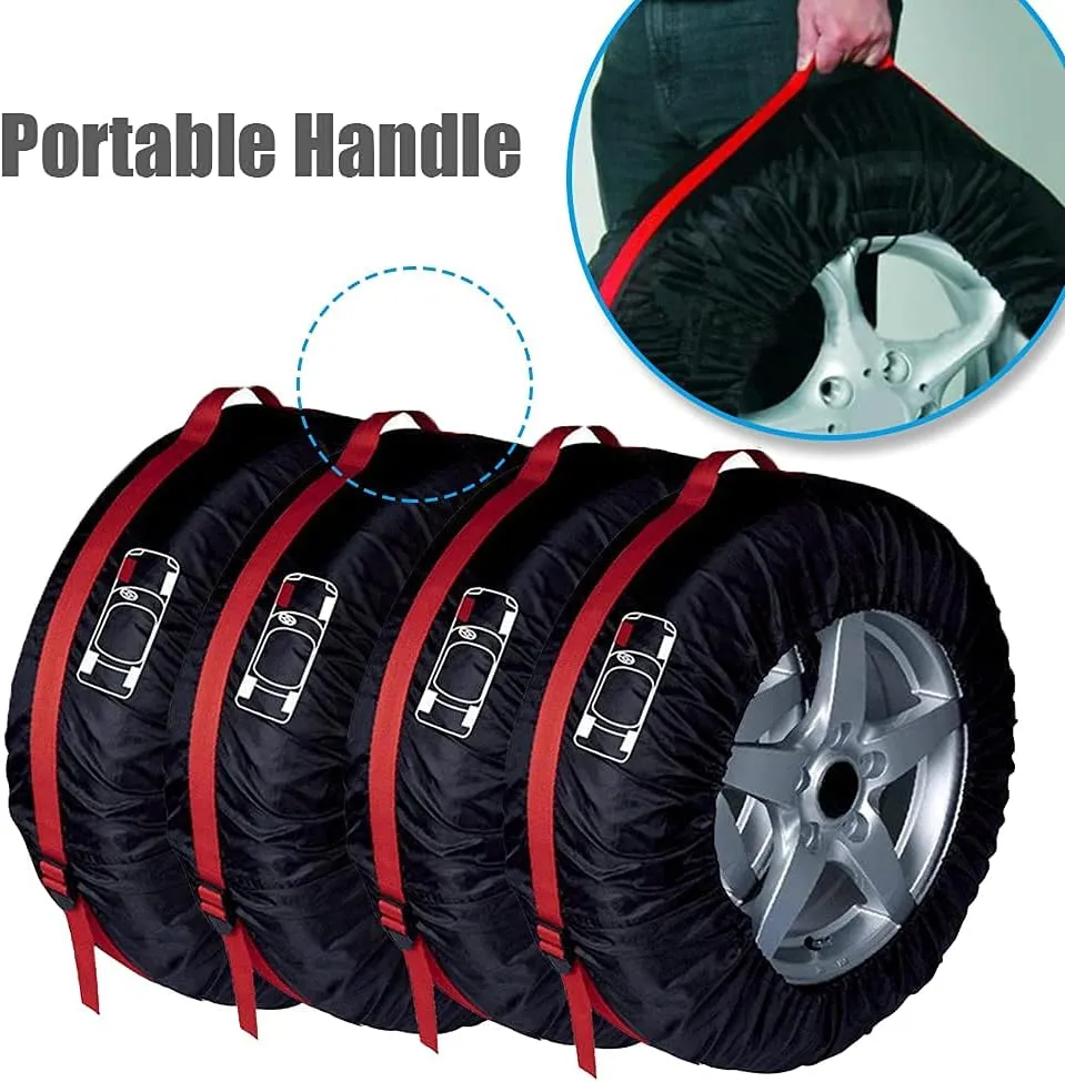 Set of 4 Spare Tire Cover Tote Upgraded 420D Version Portable Dustproof Wheel Storage Bag with Handle Easy Transportation for Trailer Truck Camper Auto Universal Fit 17in-30in (Red, L)