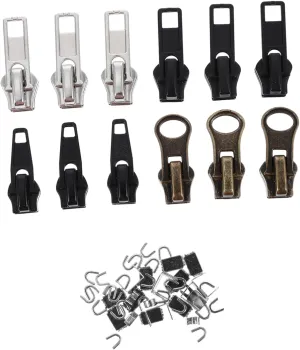 SEWOART 3sets Zipper Pull Replacement for Luggage Clothing Metal Bag Zipper Heads 57pcs*3