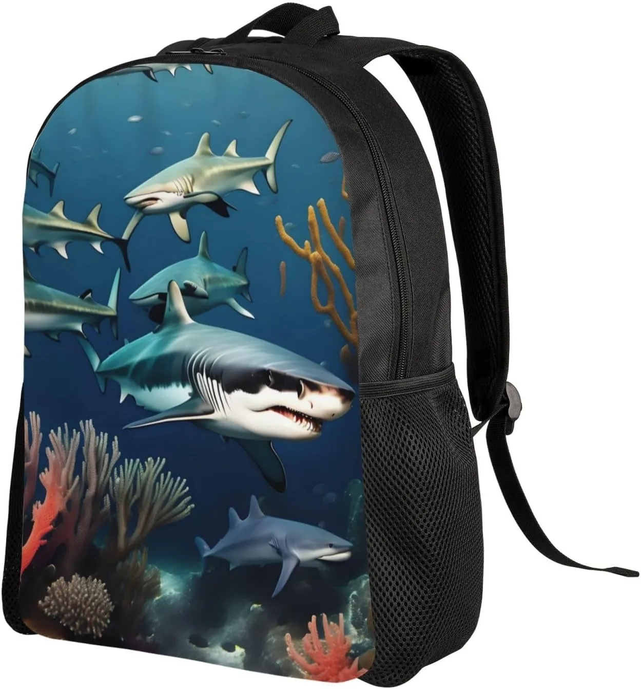 Sharks under the sea Printed Travel Laptop Backpack for Men Women, Funny Daily Use Computer Bag, Waterproof Casual Daypack
